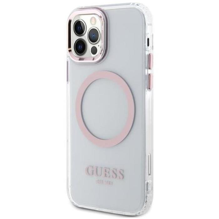 Guess - Guess iPhone 12 Pro/12 Mobilskal Magsafe Metall Outline - Rosa