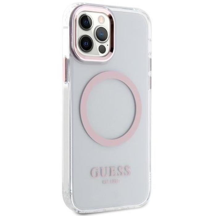 Guess - Guess iPhone 12 Pro/12 Mobilskal Magsafe Metall Outline - Rosa