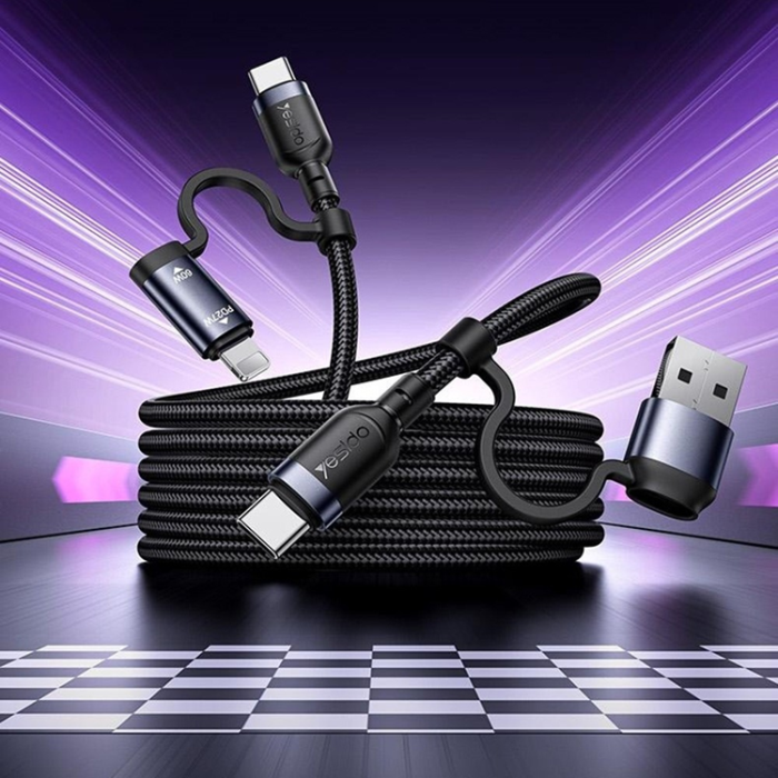 Yesido - YESIDO 4in1 USB - 2x USB-C/Lightning 60W kabel 8-pin 1.2m