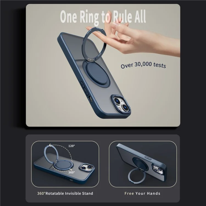 OEM - iPhone 16 Plus Mobilskal MagSafe Ring Rotating - Marinblå