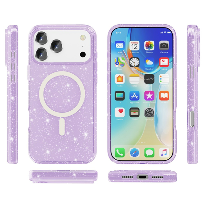 A-One Brand - iPhone 17 Pro Mobilskal MagSafe Puderglitter - Lila