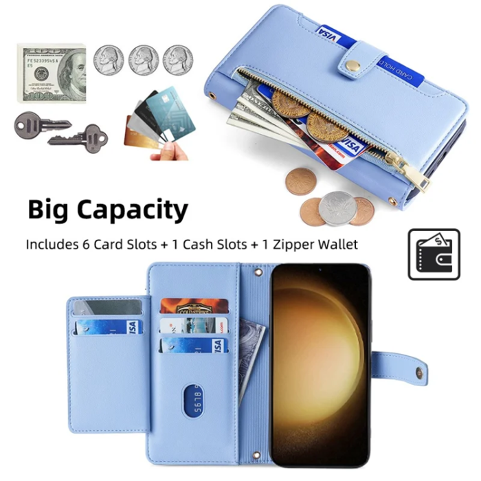 A-One Brand - Galaxy S23 Plus Konstläder Plånboksfodral Crossbody - Blå