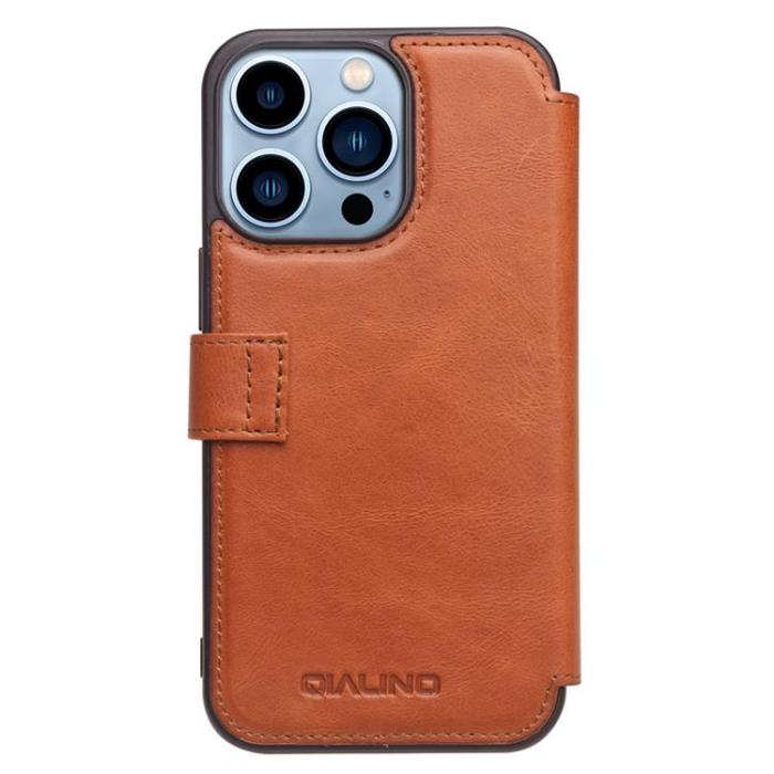 QIALINO - Qialino Äkta Läder Fodral iPhone 13 Pro - Brun