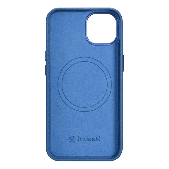 ICARER - iCarer iPhone 14 Plus Skal Magsafe Äkta Läder Litchi Premium - Ljusblå