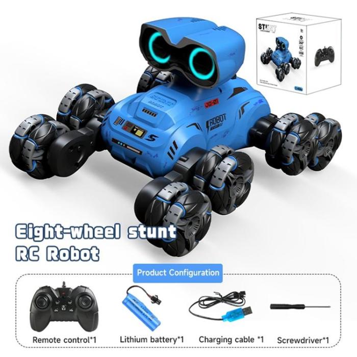 OEM - 8 Hjuls Stunt Robot RC Bil med LED-ljus Musik för Barn (Ålder 4+) YT6639 - Blå