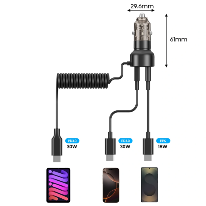 Tech-Protect - Tech Protect Billaddare USB-C Till USB-A 60W Med USB-C Kabel - Svart