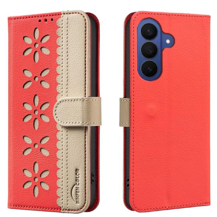 BINFEN COLOR - BINFEN Samsung Galaxy S26 Plus Fodral Äkta Läder RFID - Röd