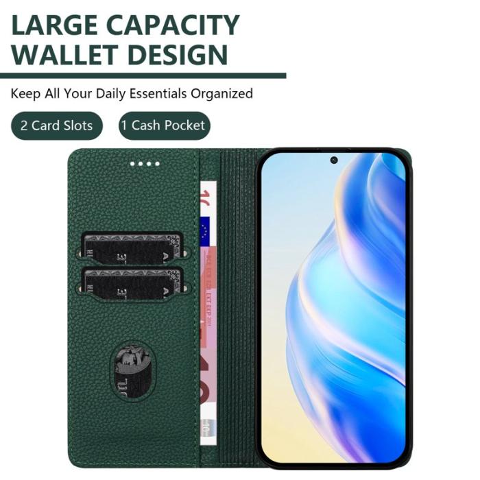 OEM - Litchi Samsung Galaxy S26 Plus Fodral Äkta Läder RFID Skydd - Mörkgrön