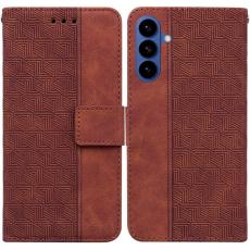 OEM - Samsung Galaxy S26 / S26 Pro Fodral Geometriskt M&ouml;nster &Auml;kta L&auml;der - Brun