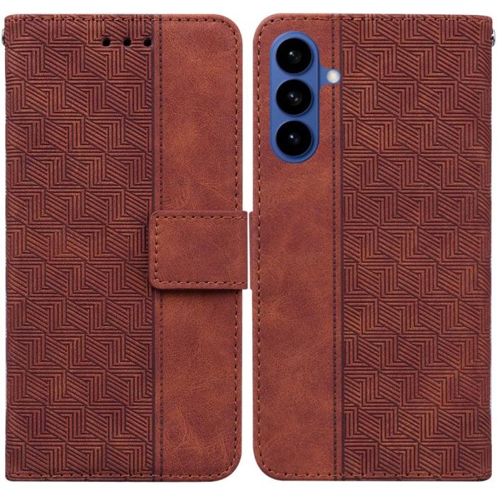 OEM - Samsung Galaxy S26 / S26 Pro Fodral Geometriskt Mönster Äkta Läder - Brun