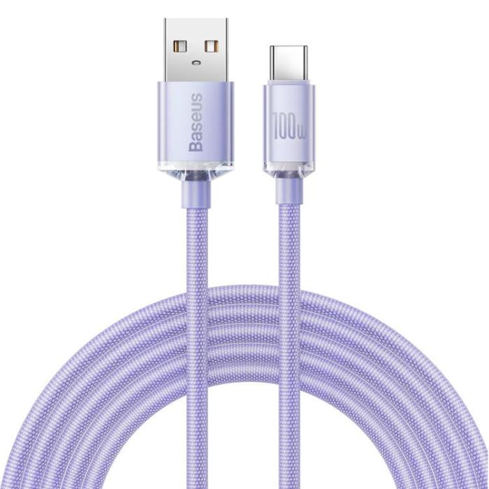 BASEUS - Baseus Crystal USB-C till USB-A kabel 100W 2m - Lila