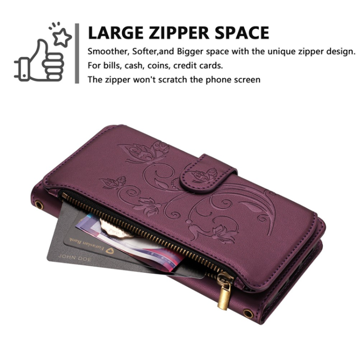 A-One Brand - iPhone 17 Pro Plånboksfodral Butterfly Floral Imprint - Lila