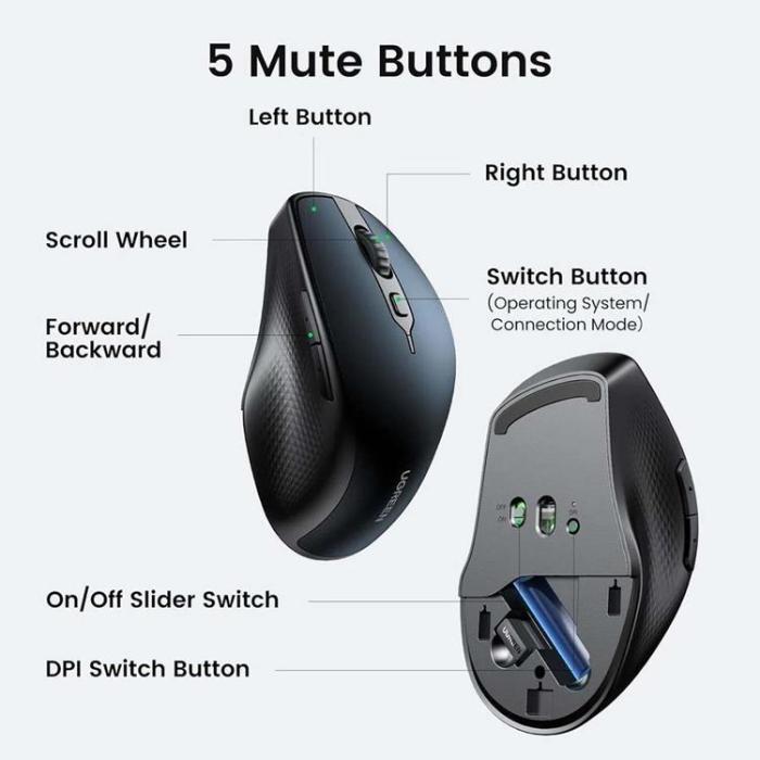 Ugreen - Ugreen Ergonomisk Trådlös Mus Bluetooth 2.4 GHz - Blå