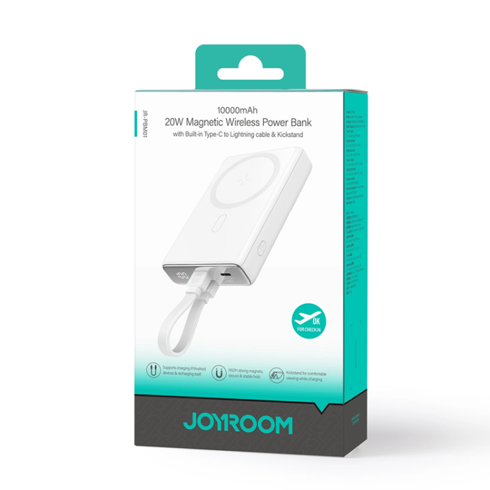 Joyroom - Joyroom Magnetisk Powerbank 10000mAh 20W Med Kabel - Vit