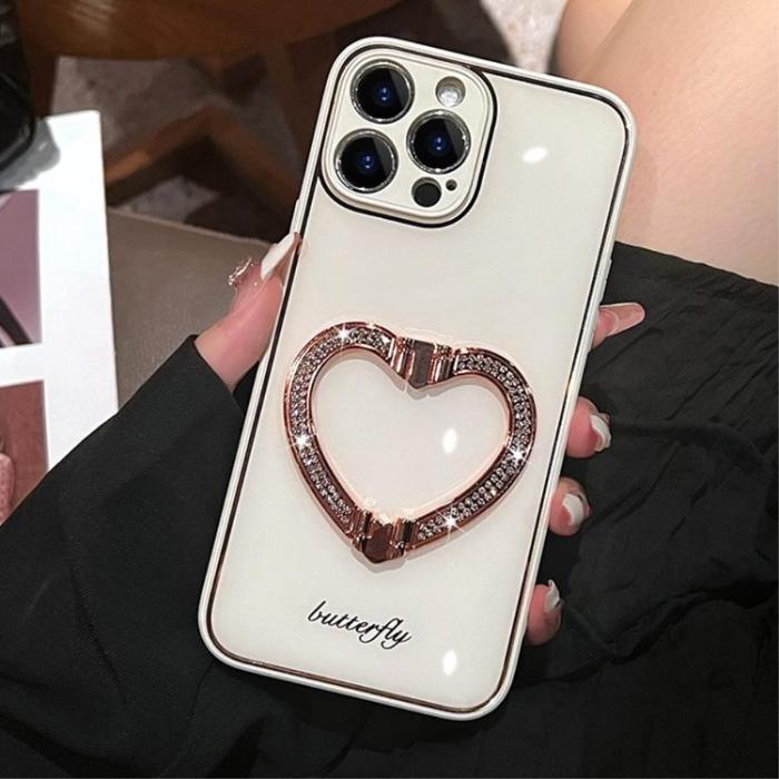 OEM - iPhone 14 Pro Max Skal Heart Kickstand - Vit