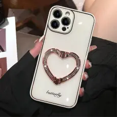 OEM - iPhone 14 Pro Max Skal Heart Kickstand - Vit