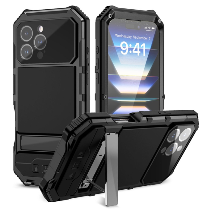 R-JUST - R-JUST iPhone 16 Pro Max Mobilskal med Härdat Glas - Svart