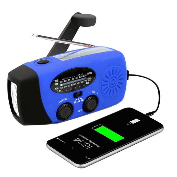 vev-radio 2000mAh Powerbank, Solceller, Ficklampa - Blå