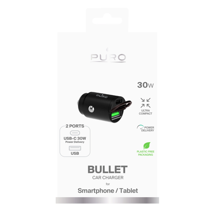 Puro - Puro Billaddare USB-C Till USB-A 30W Mini - Svart