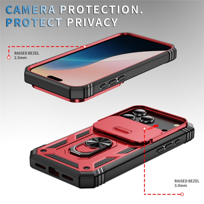 A-One Brand - iPhone 17 Pro Max Mobilskal Slide Camshield Kickstand - Röd