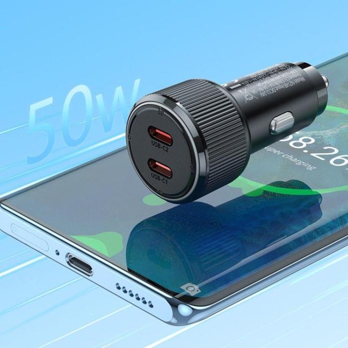 Hoco - Hoco Billaddare 2xUSB-C 50W NZ14B - Svart