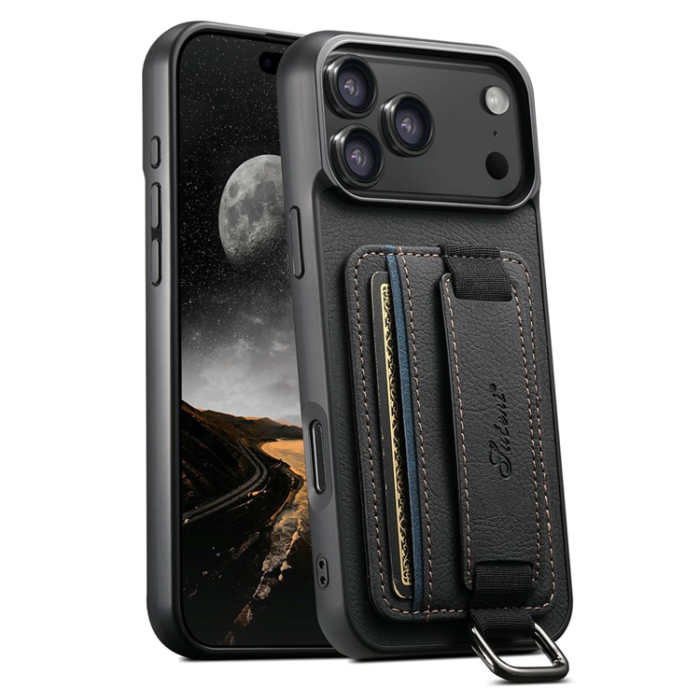 SUTENI - SUTENI iPhone 17 Pro Mobilskal Korthållare Litchi Läder