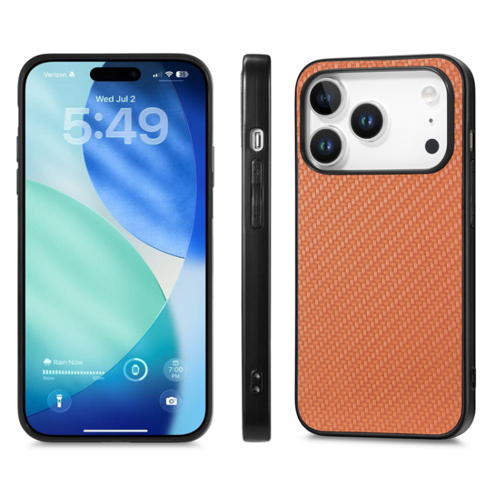 A-One Brand - iPhone 17 Pro Max Mobilskal Carbon Fiber PU Läder - Brun