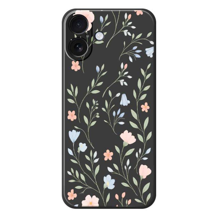 A-One Brand - iPhone 17 Mobilskal Pink Blue Flowers Pattern TPU - Svart