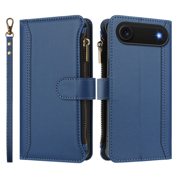 A-One Brand - iPhone Air Plånboksfodral Zipper Med Rem - Mörkblå