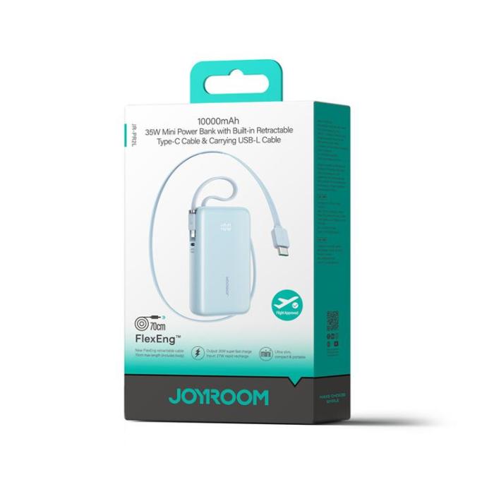 Joyroom - Joyroom Powerbank 10000 mAh 35W med Lanyard Lightning Kabel - Blå