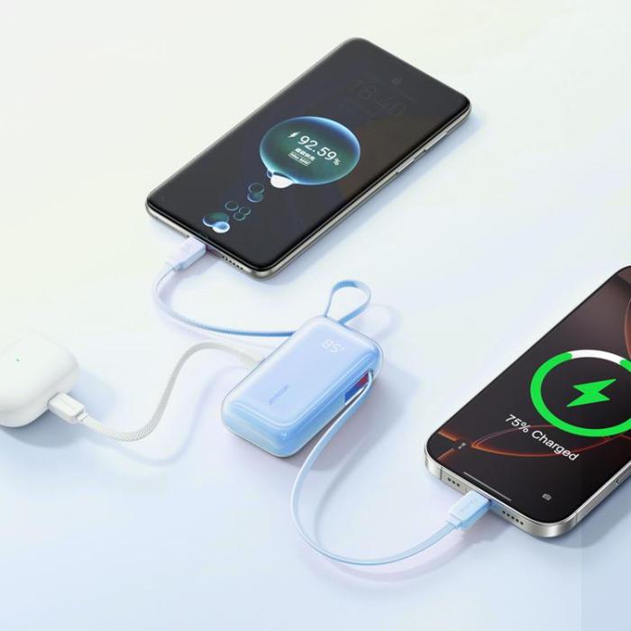Joyroom - Joyroom Powerbank 10000 mAh 35W med Lanyard Lightning Kabel - Blå