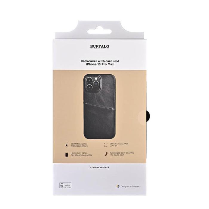 BUFFALO - BUFFALO äkta läder Skal iPhone 13 Pro Max - Svart