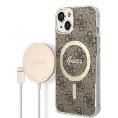 UTGATT1 - GUESS iPhone 14 Magsafe Skal 4G Print + Trådlös Laddare - Brun