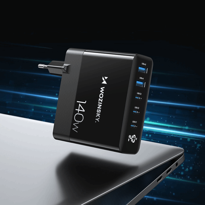 Wozinsky - Wozinsky Väggladdare 140W GaN 3 x USB-C/2 x USB-A - Svart