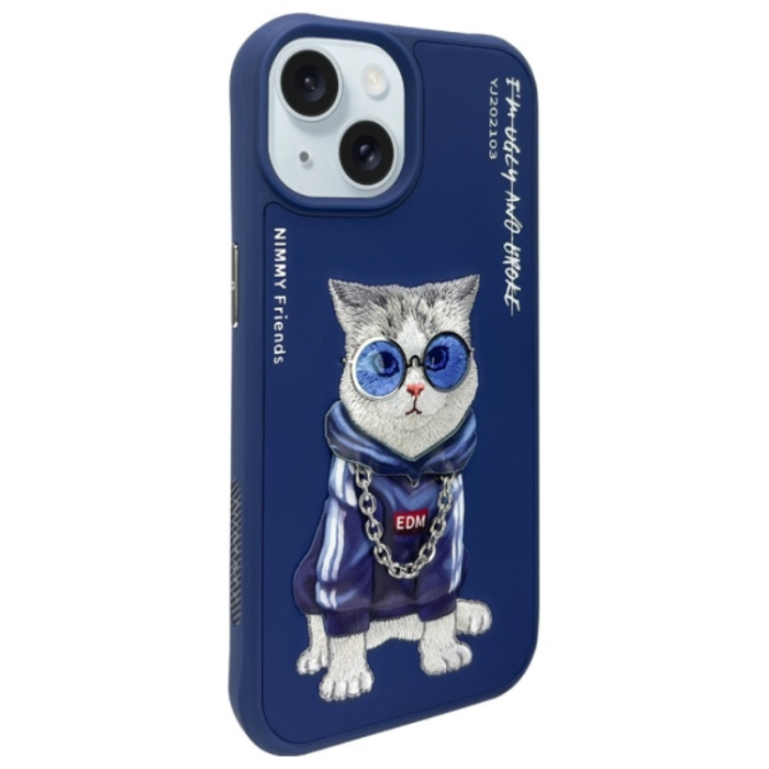 NIMMY - Nimmy iPhone 15 Mobilskal Glasses Cool Cat - Blå