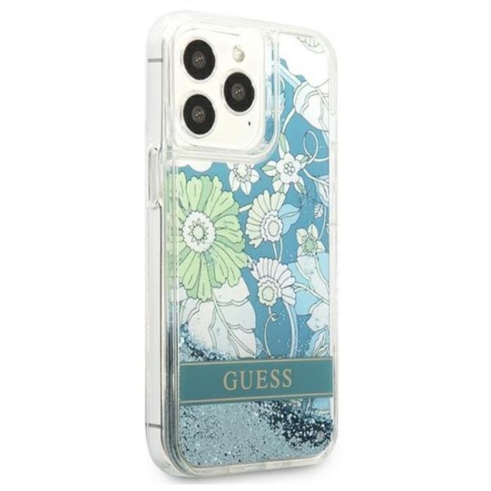 Guess - Guess iPhone 13 Pro Max Skal Flower Liquid Glitter - Grön