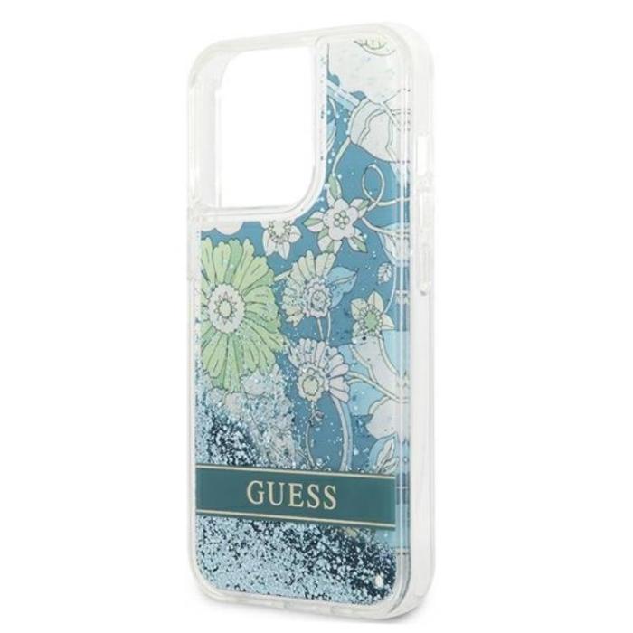 Guess - Guess iPhone 13 Pro Max Skal Flower Liquid Glitter - Grön