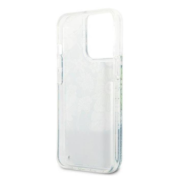 Guess - Guess iPhone 13 Pro Max Skal Flower Liquid Glitter - Grön