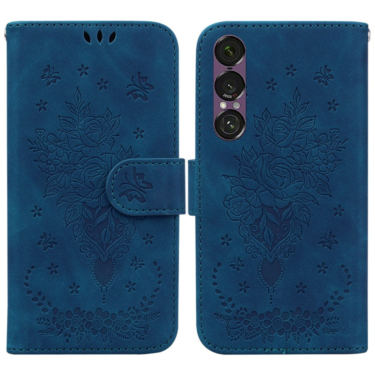 Sony Xperia 1 VII Plånboksfodral Butterfly och Flower Pattern - Blå | 2353 | AlltMobil