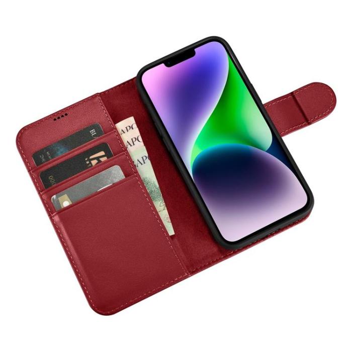 ICARER - iCarer iPhone 14 Plånboksfodral 2in1 Äkta Läder - Röd