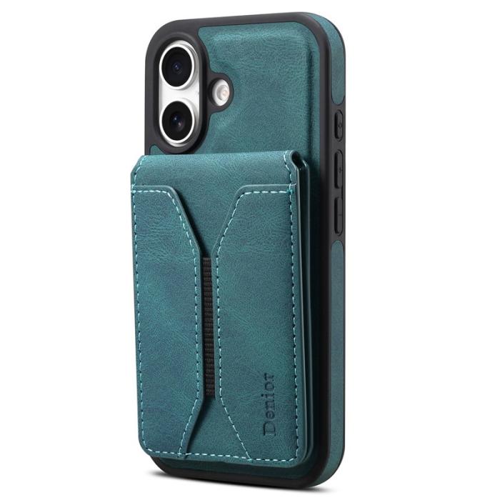 DENIOR - DENIOR D17 iPhone 16 Fodral i äkta läder - Blå