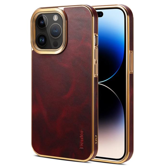 DENIOR - DENIOR Mobilskal till iPhone 15 Pro Äkta Läder + PC + TPU Röd