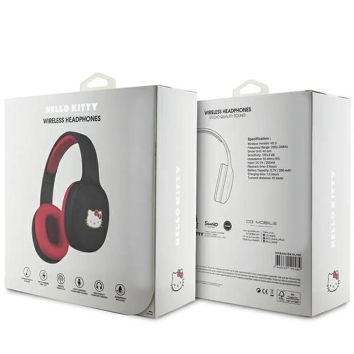 Hello Kitty - Hello Kitty On-Ear Hörlurar Bluetooth Metal Logo - Svart/Röd