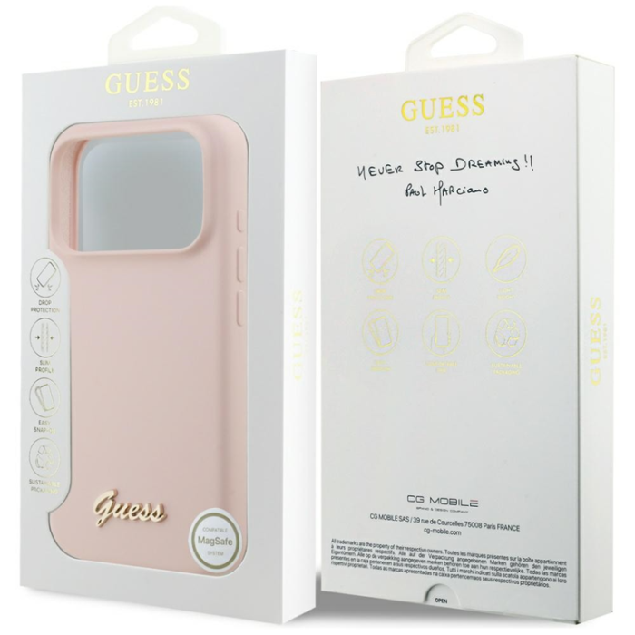 Guess - Guess iPhone 17 Pro Mobilskal Magsafe Script Metal Logo - Rosa