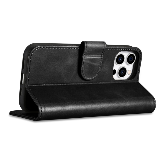 ICARER - iCarer iPhone 14 Pro Plånboksfodral 2in1 Äkta Läder Anti-RFID - Svart
