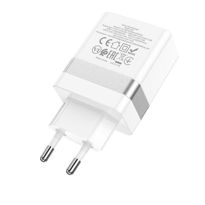 Hoco - Hoco Väggladdare 2-Port USB/USB-C - Vit