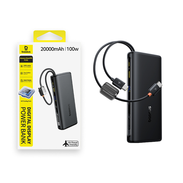 BASEUS - Baseus Powerbank 20000mAh Dual USB-C Kable 100W - Svart