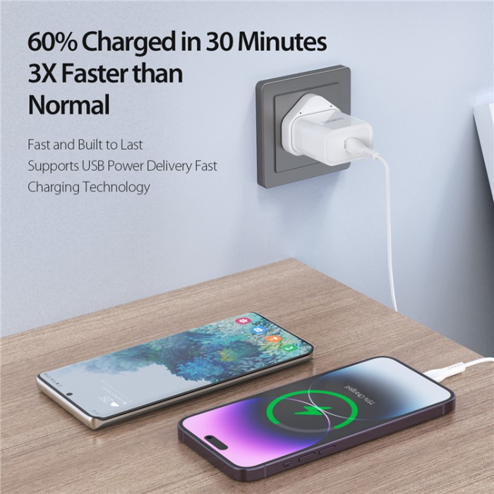 DUZZONA - DUZZONA Snabbladdare 20W USB-C UK T3 PD - Vit