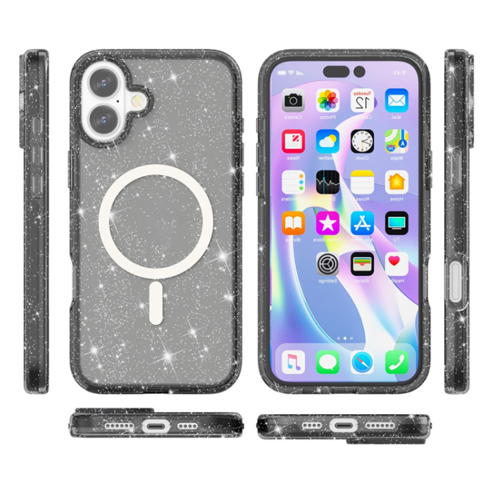 A-One Brand - iPhone 17 Mobilskal MagSafe Puderglitter - Svart