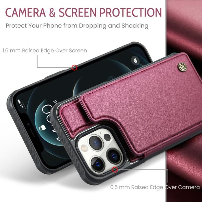 Caseme - CASEME C22 iPhone 12 Pro Max Fodral KonstLäder RFID-SkyddRöd